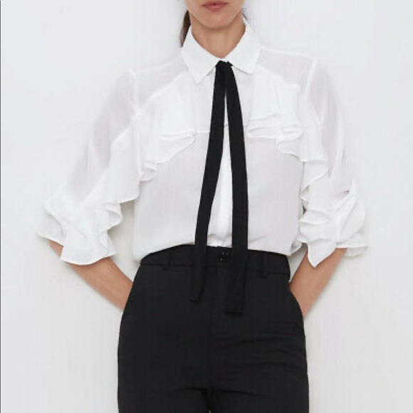 zara ruffled blouse with bow